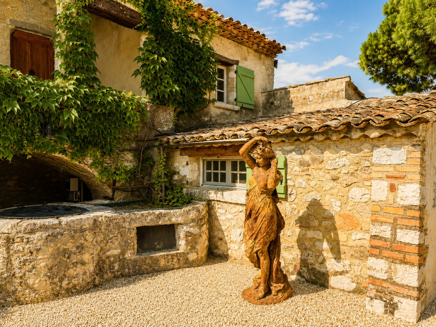 Arched loggia with a view over the hills at Mas des Serres
