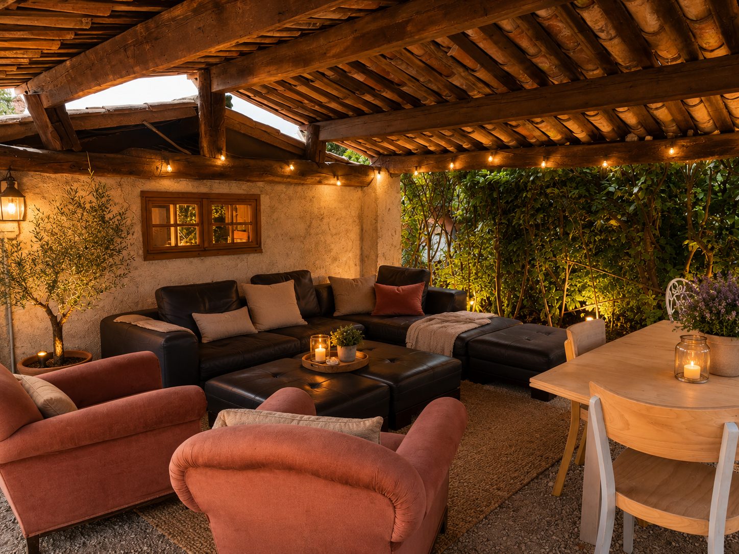 Outdoor lounge at Mas des Serres, suited to group retreats