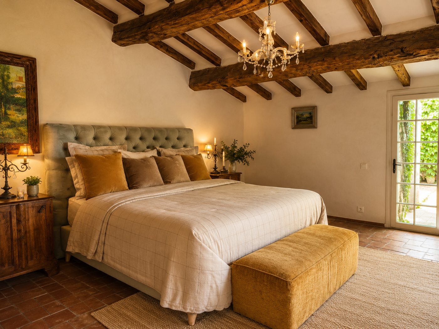 A bedroom in the main house at Mas des Serres